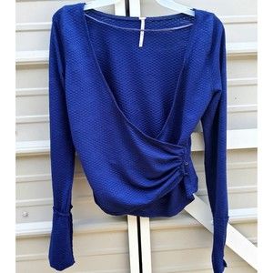 Free People Women's Blue Penny Long Sleeve Wrap Top Size Petite Small NWT